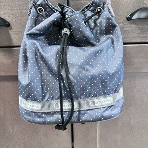 LeSportSac Drawstring Bucket Gray Nylon Crossbody Bag
